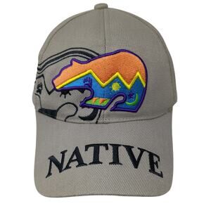 Native Bear Strapback Baseball Cap Brown OS Adjustable Embroidered Cts Hats